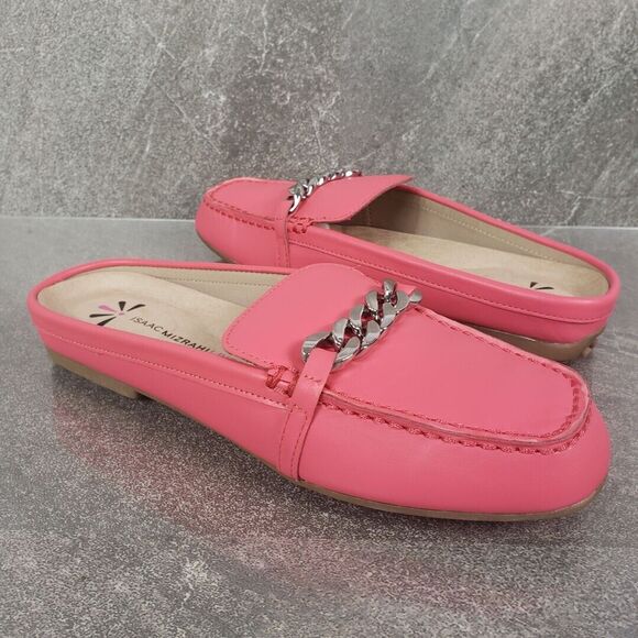 Isaac Mizrahi Live Chain Loafer Womens 7 Medium Pink Square Moc Toe Shoes - Picture 1 of 12